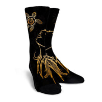 Hawaiian Hula Girl And Turtle Hibiscus Crew Socks - AH - Polynesian Pride