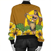 Hawaiian Hula Girl Monstera Hibiscus Polynesian Bomber Jacket - AH - Polynesian Pride