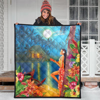 Hawaiian Hula Girl Sing In Aboriginal Village At Night Premium Quilts - AH - Polynesian Pride