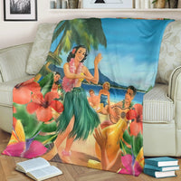 Hawaiian Hula Sing Dance On Beach Premium Blankets - AH - Polynesian Pride