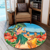 Hawaiian Hula Sing Dance On Beach Round Carpet - AH - Polynesian Pride