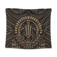Hawaiian Kakau Honu Arc Polynesian Gold Tapestry - AH Wall Tapestry Black - Polynesian Pride