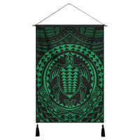 Hawaiian Kakau Honu Arc Polynesian Green Hanging Poster - AH Hanging Poster Cotton And Linen - Polynesian Pride
