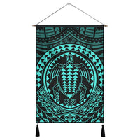 Hawaiian Kakau Honu Arc Polynesian Turquoise Hanging Poster - AH Hanging Poster Cotton And Linen - Polynesian Pride