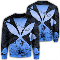 Hawaiian Kanaka Sweatshirt Hibiscus Polynesian Love - Blue - AH Unisex Black - Polynesian Pride