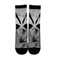 Hawaiian Kanaka Crew Socks Hibiscus Polynesian Love - Gray - AH - Polynesian Pride