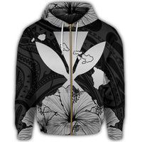 Hawaiian Kanaka Zip Hoodie Hibiscus Polynesian Love Gray - Polynesian Pride