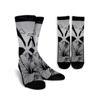 Hawaiian Kanaka Crew Socks Hibiscus Polynesian Love - Gray - AH Crew Socks White - Polynesian Pride