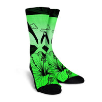 Hawaiian Kanaka Crew Socks Hibiscus Polynesian Love - Green - AH - Polynesian Pride