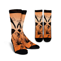 Hawaiian Kanaka Crew Socks Hibiscus Polynesian Love - Orange - AH Crew Socks White - Polynesian Pride