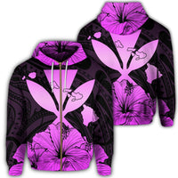 Hawaiian Kanaka Zip Hoodie Hibiscus Polynesian Love Pink Unisex Art - Polynesian Pride