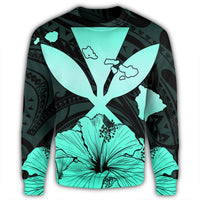 Hawaiian Kanaka Sweatshirt Hibiscus Polynesian Love - Turquoise - AH - Polynesian Pride