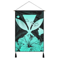 Hawaiian Kanaka Hanging Poster Hibiscus Polynesian Love - Turquoise - AH Hanging Poster Cotton And Linen - Polynesian Pride