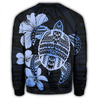 Hawaiian Kanaka Hibiscus Plumeria Mix Polynesian Turtle Sweatshirt - Blue - AH - Polynesian Pride