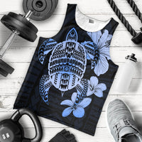 Hawaiian Kanaka Hibiscus Plumeria Mix Polynesian Turtle Tank Top - Blue - AH - Polynesian Pride