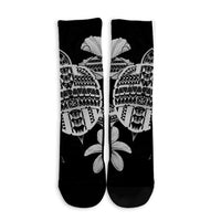 Hawaiian Kanaka Hibiscus Plumeria Mix Polynesian Turtle Crew Socks - Gray - AH - Polynesian Pride