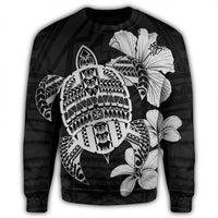 Hawaiian Kanaka Hibiscus Plumeria Mix Polynesian Turtle Sweatshirt - Gray - AH - Polynesian Pride