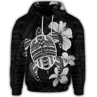 Hawaiian Kanaka Hibiscus Plumeria Mix Polynesian Turtle Hoodie Gray - Polynesian Pride