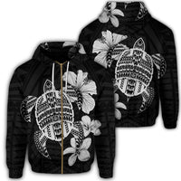Hawaiian Kanaka Hibiscus Plumeria Mix Polynesian Turtle Zip Hoodie Gray Unisex Art - Polynesian Pride