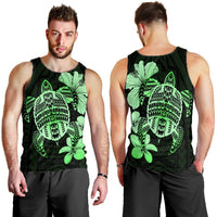 Hawaiian Kanaka Hibiscus Plumeria Mix Polynesian Turtle Tank Top - Green - AH - Polynesian Pride
