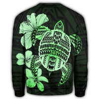 Hawaiian Kanaka Hibiscus Plumeria Mix Polynesian Turtle Sweatshirt - Green - AH - Polynesian Pride