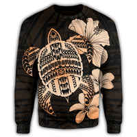 Hawaiian Kanaka Hibiscus Plumeria Mix Polynesian Turtle Sweatshirt - Orange - AH - Polynesian Pride