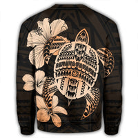 Hawaiian Kanaka Hibiscus Plumeria Mix Polynesian Turtle Sweatshirt - Orange - AH - Polynesian Pride