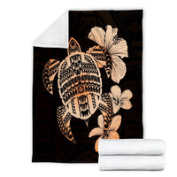 Hawaiian Kanaka Hibiscus Plumeria Mix Polynesian Turtle Premium Blankets - Orange - AH - Polynesian Pride