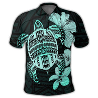 Hawaiian Kanaka Hibiscus Plumeria Mix Polynesian Turtle Polo Shirt Turquoise - Polynesian Pride