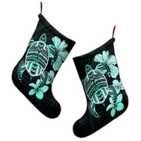 Hawaiian Kanaka Hibiscus Plumeria Mix Polynesian Turtle Christmas Stocking - Turquoise - AH - Polynesian Pride