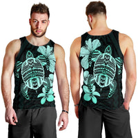 Hawaiian Kanaka Hibiscus Plumeria Mix Polynesian Turtle Tank Top - Turquoise - AH - Polynesian Pride