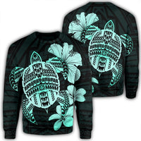 Hawaiian Kanaka Hibiscus Plumeria Mix Polynesian Turtle Sweatshirt - Turquoise - AH Unisex Black - Polynesian Pride