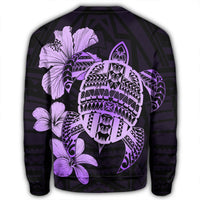 Hawaiian Kanaka Hibiscus Plumeria Mix Polynesian Turtle Sweatshirt - Violet - AH - Polynesian Pride
