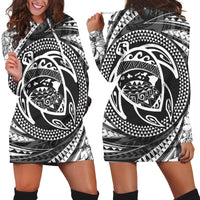 Hawaiian Kanaka Honu Hibiscus Tornando Polynesian Hoodie Dress - AH Black - Polynesian Pride