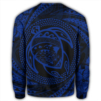 Hawaiian Kanaka Honu Hibiscus Tornando Polynesian Blue Sweatshirt - AH - Polynesian Pride