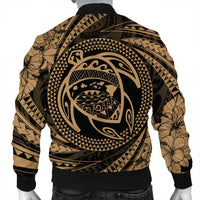 Hawaiian Kanaka Honu Hibiscus Tornando Polynesian Gold Bomber Jacket - AH - Polynesian Pride