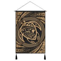 Hawaiian Kanaka Honu Hibiscus Tornando Polynesian Gold Hanging Poster - AH Hanging Poster Cotton And Linen - Polynesian Pride