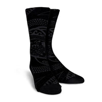 Hawaiian Kanaka Honu Hibiscus Tornando Polynesian Gray Crew Socks - AH - Polynesian Pride