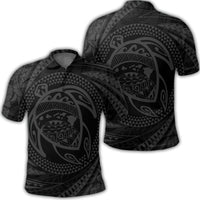 Hawaiian Kanaka Honu Hibiscus Tornando Polynesian Gray Polo Shirt Unisex Black - Polynesian Pride