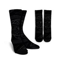 Hawaiian Kanaka Honu Hibiscus Tornando Polynesian Gray Crew Socks - AH Crew Socks White - Polynesian Pride