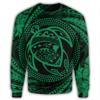 Hawaiian Kanaka Honu Hibiscus Tornando Polynesian Green Sweatshirt - AH - Polynesian Pride