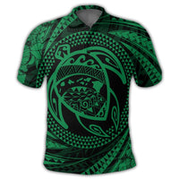 Hawaiian Kanaka Honu Hibiscus Tornando Polynesian Green Polo Shirt - Polynesian Pride