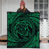 Hawaiian Kanaka Honu Hibiscus Tornando Polynesian Green Premium Quilts - AH - Polynesian Pride