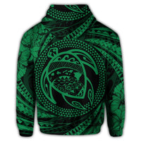 Hawaiian Kanaka Honu Hibiscus Tornando Polynesian Green Zip Hoodie - Polynesian Pride