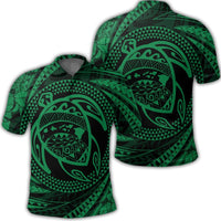 Hawaiian Kanaka Honu Hibiscus Tornando Polynesian Green Polo Shirt Unisex Black - Polynesian Pride