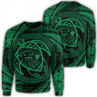 Hawaiian Kanaka Honu Hibiscus Tornando Polynesian Green Sweatshirt - AH Unisex Black - Polynesian Pride