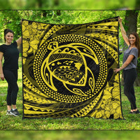 Hawaiian Kanaka Honu Hibiscus Tornando Polynesian Yellow Premium Quilts - AH Black - Polynesian Pride