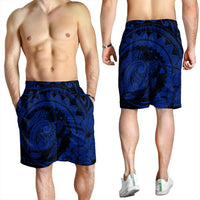 Hawaiian Kanaka Honu Map Hibiscus Globular Polynesian Blue Men's Shorts - AH - Polynesian Pride