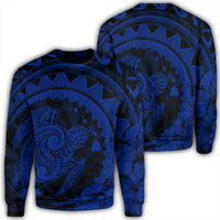 Hawaiian Kanaka Honu Map Hibiscus Globular Polynesian Blue Sweatshirt - AH Unisex Black - Polynesian Pride