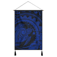 Hawaiian Kanaka Honu Map Hibiscus Globular Polynesian Blue Hanging Poster - AH Hanging Poster Cotton And Linen - Polynesian Pride